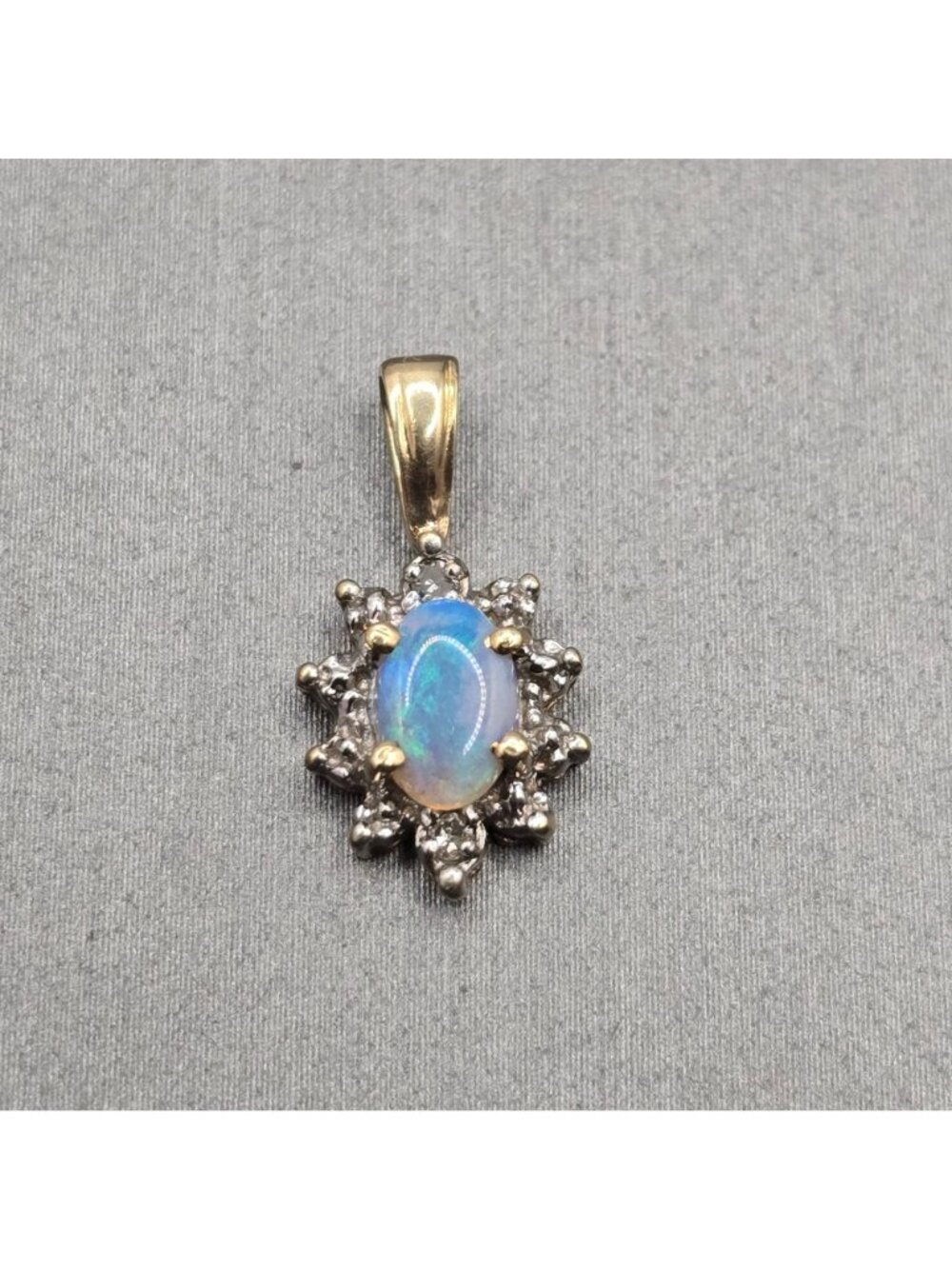 Vintage 10k Gold Opal Diamond Pendant Sunburst Halo Genuine Gemstone Signed - Picture 2 of 14